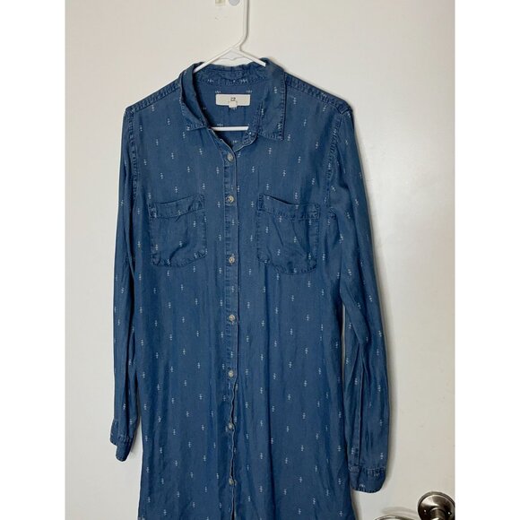 ANTHROPOLOGIE Thread & Supply Long-Sleeve Frayed-Hem Chambray Shirt Dress Large - Picture 3 of 8